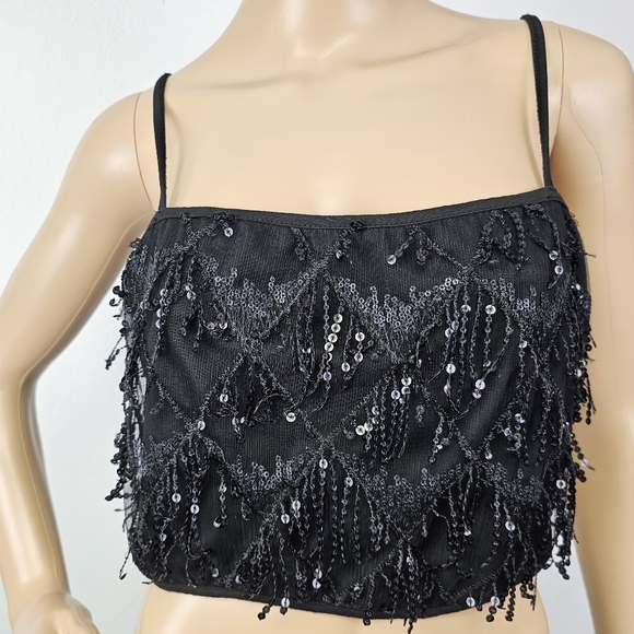 Shein Knit Cropped Whimsigoth Top Dark Romantic Fringe Sequins Sz Large - Picture 1 of 8